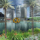 Rendering del parco e del lago con la fontana inserita